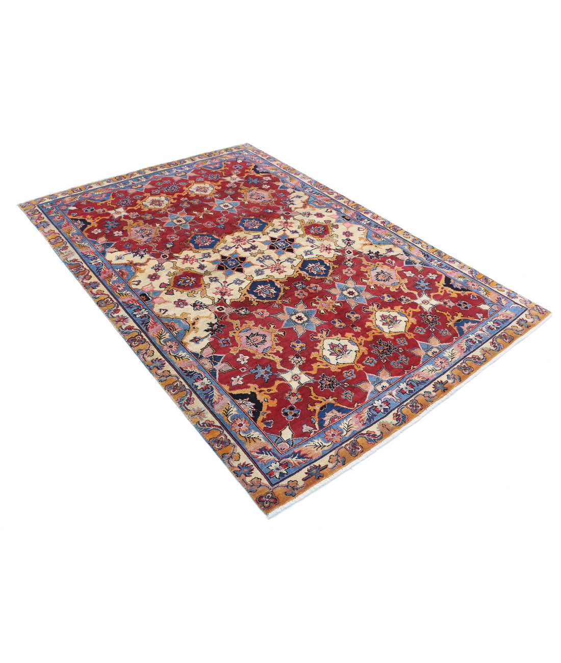 Agra 5'0'' X 7'0'' Hand-Knotted Wool Rug 5'0'' x 7'0'' (60 X 123) / Red / Blue