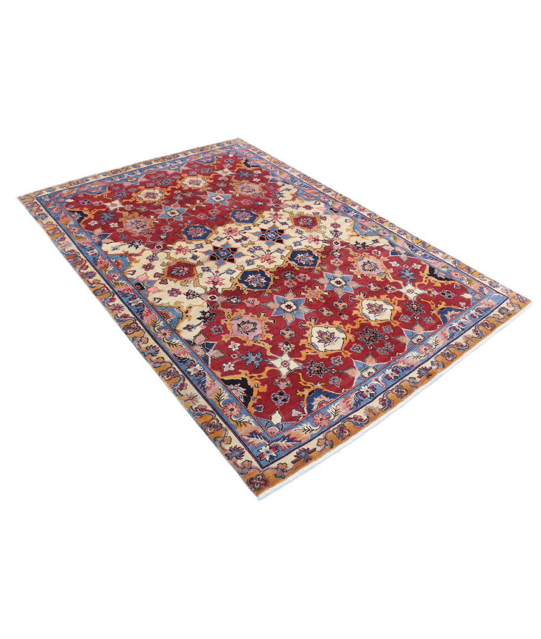 Agra 5'0'' X 7'0'' Hand-Knotted Wool Rug 5'0'' x 7'0'' (60 X 123) / Red / Blue