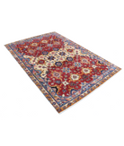 Agra 5'0'' X 7'0'' Hand-Knotted Wool Rug 5'0'' x 7'0'' (60 X 123) / Red / Blue