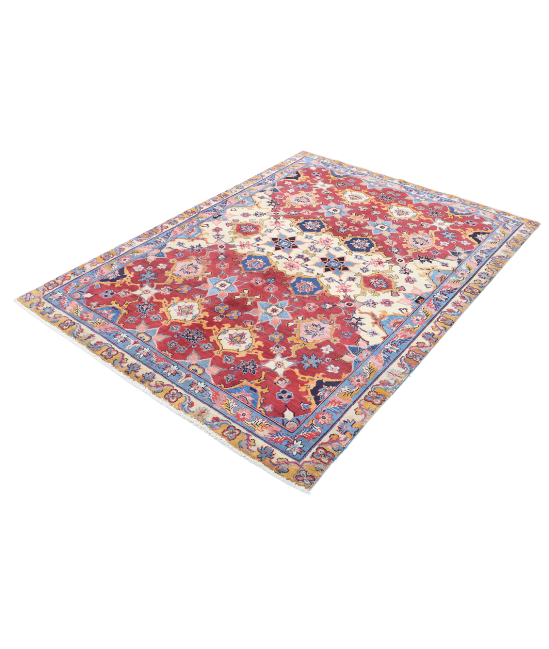 Agra 5'0'' X 7'0'' Hand-Knotted Wool Rug 5'0'' x 7'0'' (60 X 123) / Red / Blue