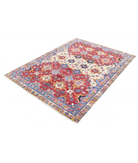 Agra 5'0'' X 7'0'' Hand-Knotted Wool Rug 5'0'' x 7'0'' (60 X 123) / Red / Blue