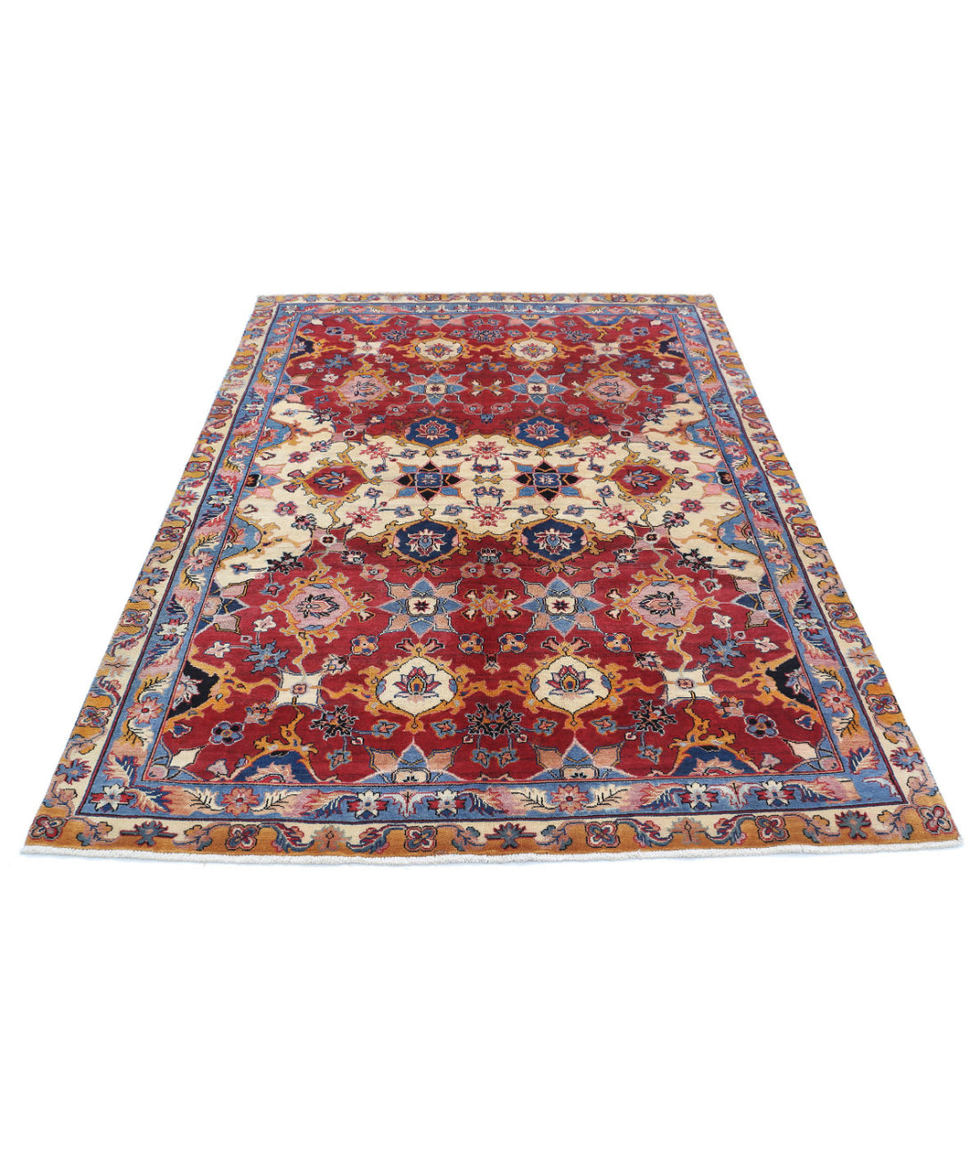 Agra 5'0'' X 7'0'' Hand-Knotted Wool Rug 5'0'' x 7'0'' (60 X 123) / Red / Blue