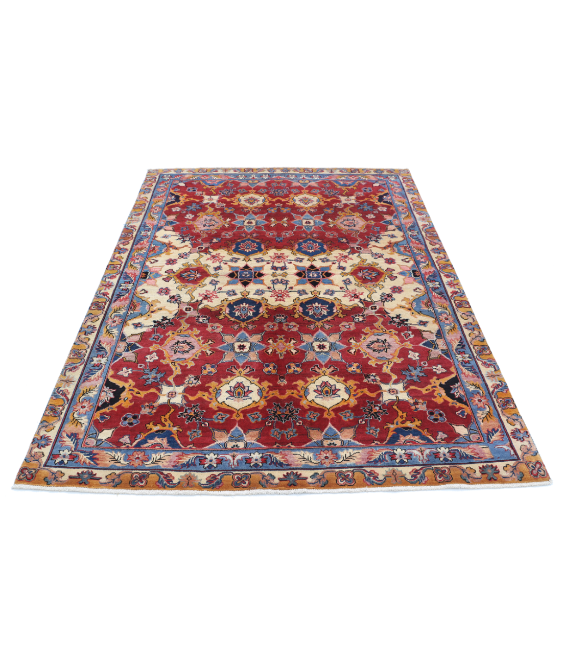 Agra 5'0'' X 7'0'' Hand-Knotted Wool Rug 5'0'' x 7'0'' (60 X 123) / Red / Blue