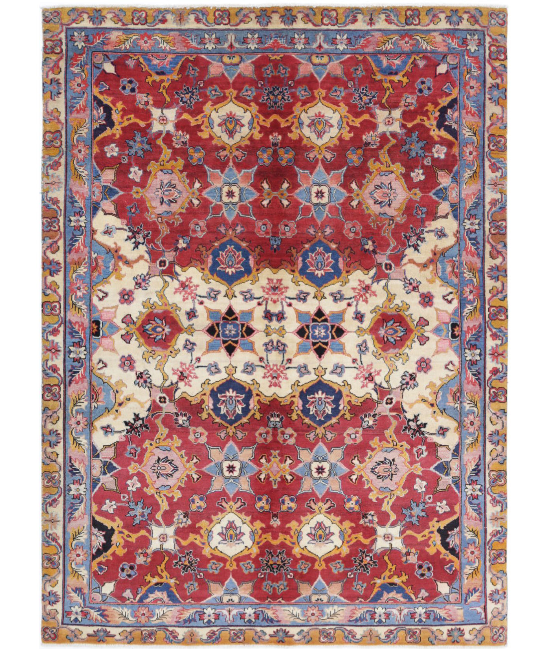 Agra 5'0'' X 7'0'' Hand-Knotted Wool Rug 5'0'' x 7'0'' (60 X 123) / Red / Blue