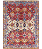 Agra 5'0'' X 7'0'' Hand-Knotted Wool Rug 5'0'' x 7'0'' (60 X 123) / Red / Blue