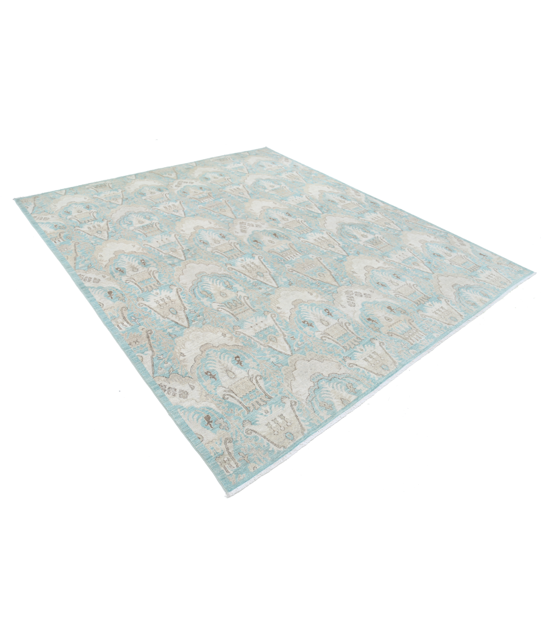 Hand Knotted Artemix Wool Rug 7' 11" X 9' 5" 7' 11" X 9' 5" (241 X 287) / Green / Ivory