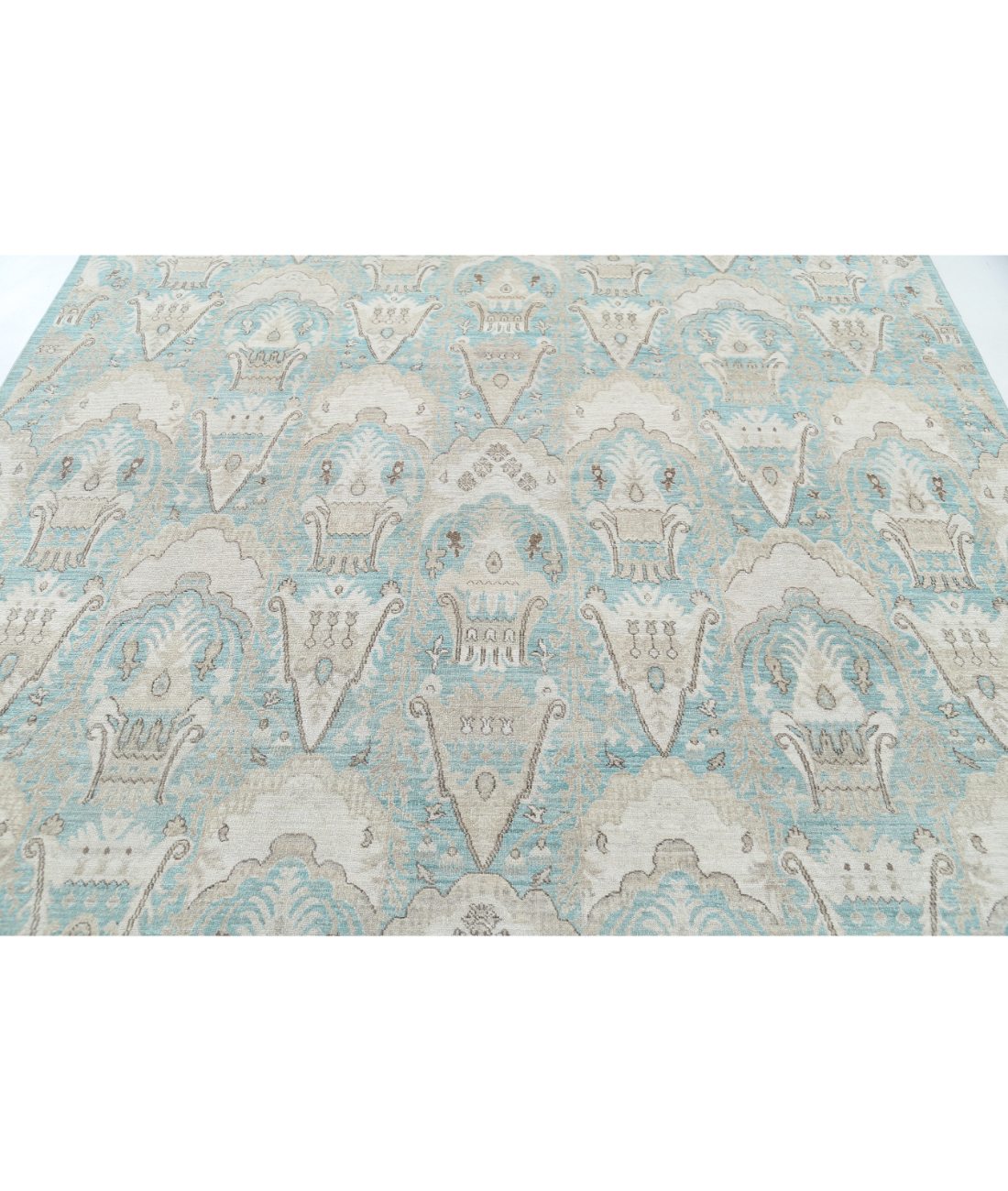 Hand Knotted Artemix Wool Rug 7' 11" X 9' 5" 7' 11" X 9' 5" (241 X 287) / Green / Ivory