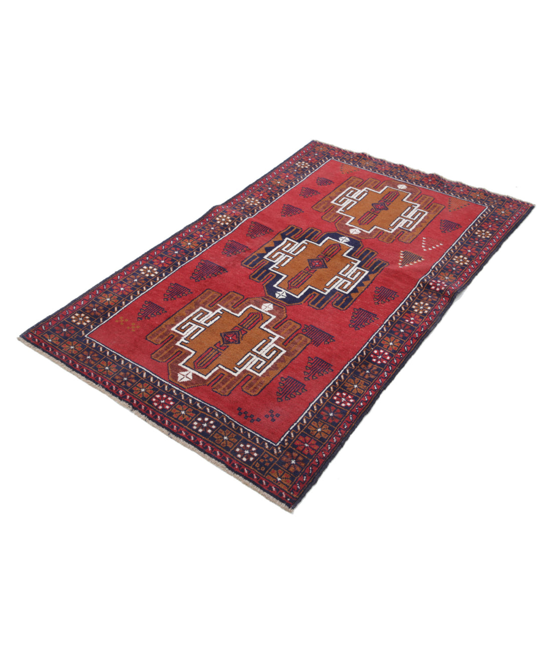 Baluch 3'5'' X 5'9'' Hand-Knotted Wool Rug 3'5'' x 5'9'' (103 X 173) / Red / Blue