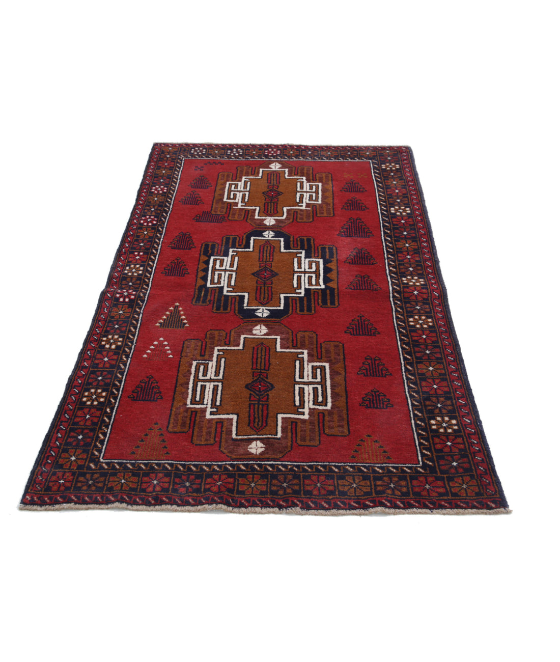 Baluch 3'5'' X 5'9'' Hand-Knotted Wool Rug 3'5'' x 5'9'' (103 X 173) / Red / Blue