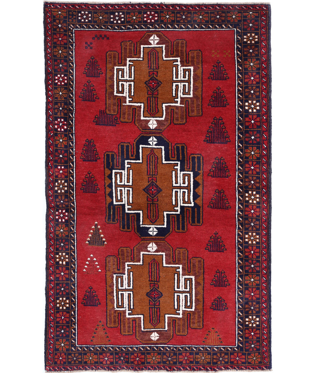 Baluch 3'5'' X 5'9'' Hand-Knotted Wool Rug 3'5'' x 5'9'' (103 X 173) / Red / Blue