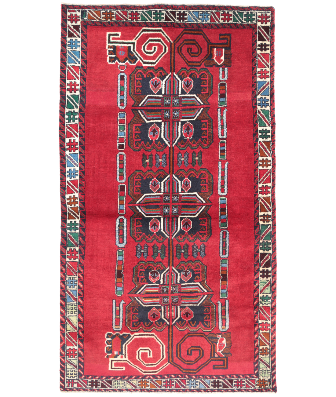 Hand Knotted Baluch Wool Rug 3' 8" X 6' 6" 3' 8" X 6' 6" (112 X 198) / Red / Blue