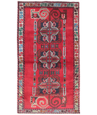 Hand Knotted Baluch Wool Rug 3' 8" X 6' 6" 3' 8" X 6' 6" (112 X 198) / Red / Blue