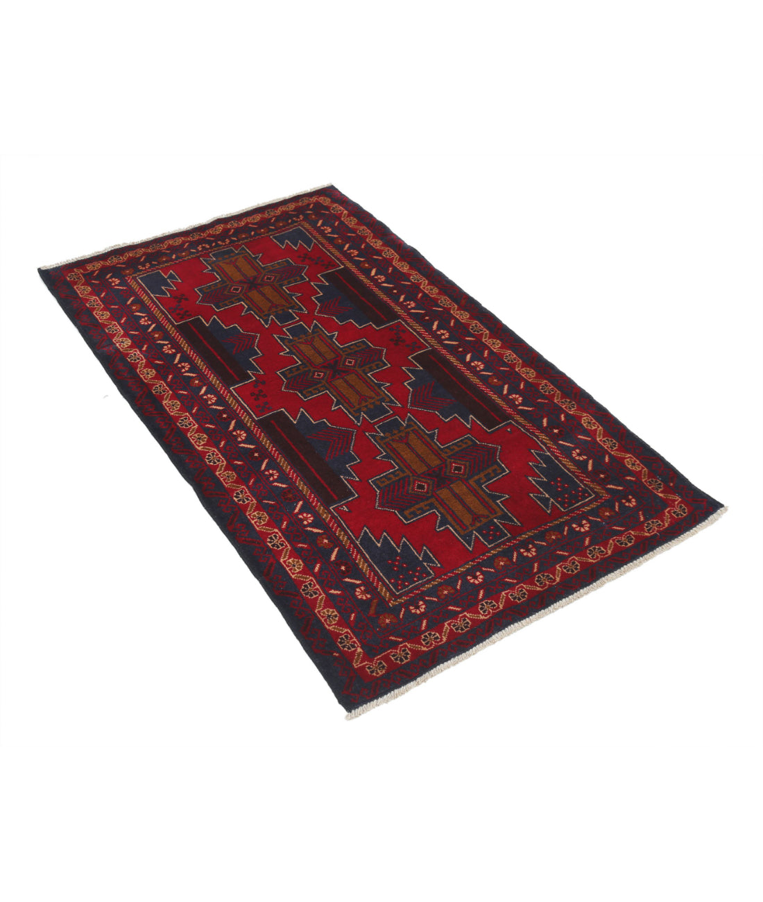 Baluch 3'0'' X 4'9'' Hand-Knotted Wool Rug 3'0'' x 4'9'' (90 X 143) / Red / N/A