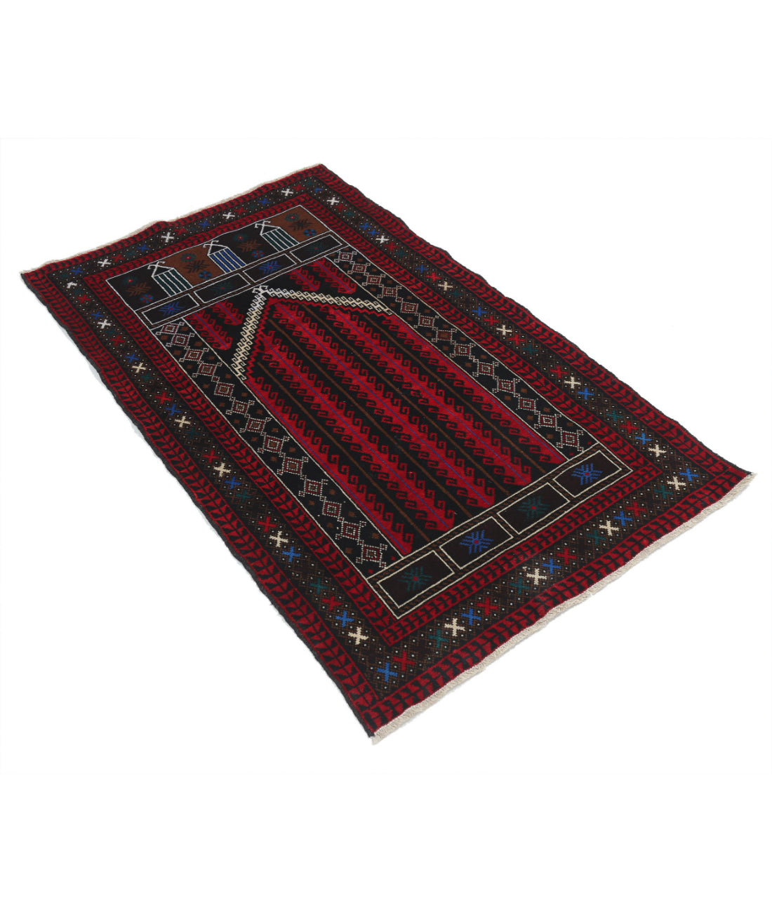 Baluch 3'0'' X 4'10'' Hand-Knotted Wool Rug 3'0'' x 4'10'' (90 X 145) / Red / N/A