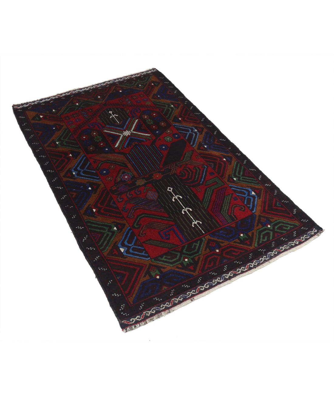 Baluch 3'0'' X 4'8'' Hand-Knotted Wool Rug 3'0'' x 4'8'' (90 X 140) / Red / N/A