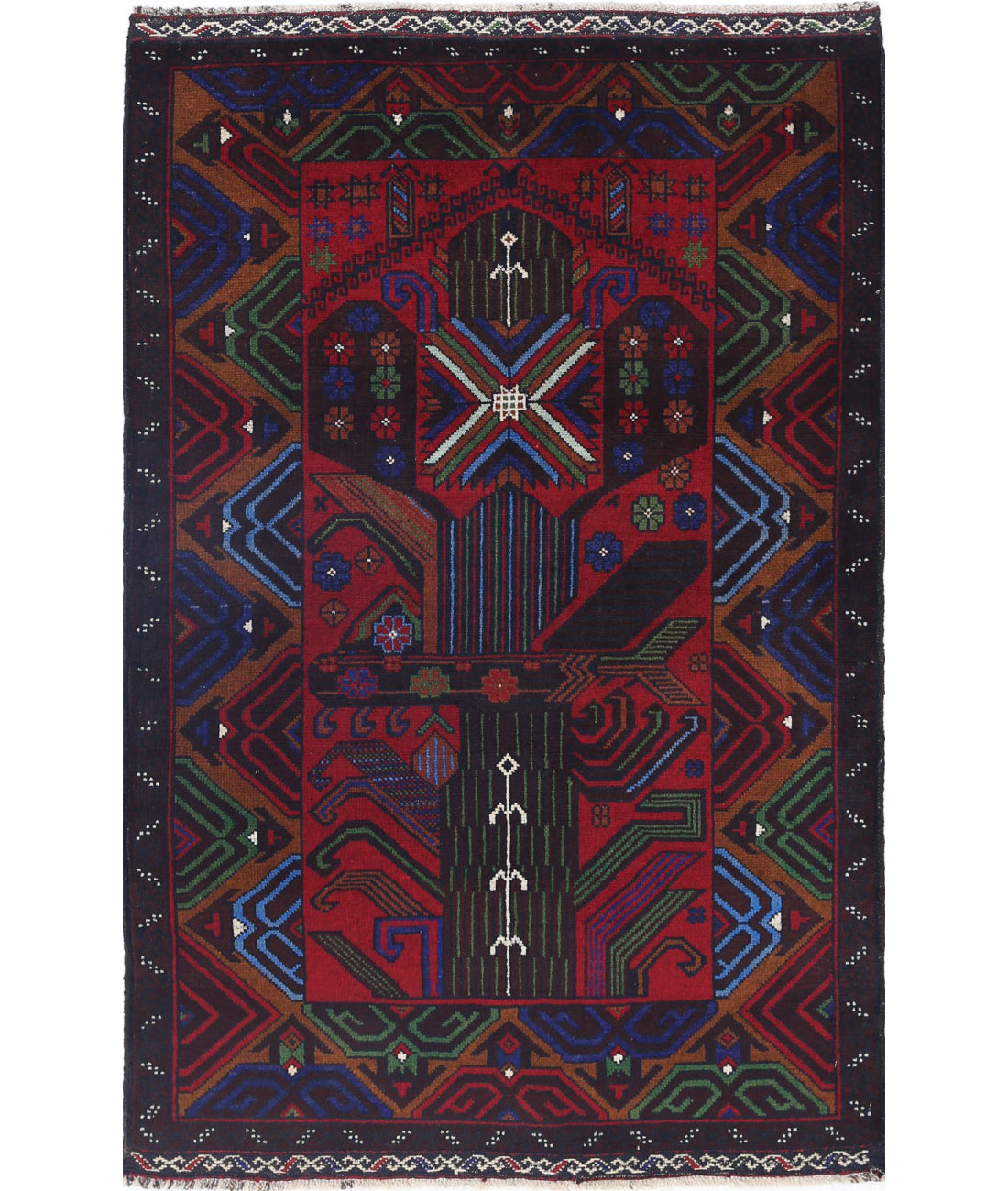 Baluch 3'0'' X 4'8'' Hand-Knotted Wool Rug 3'0'' x 4'8'' (90 X 140) / Red / N/A