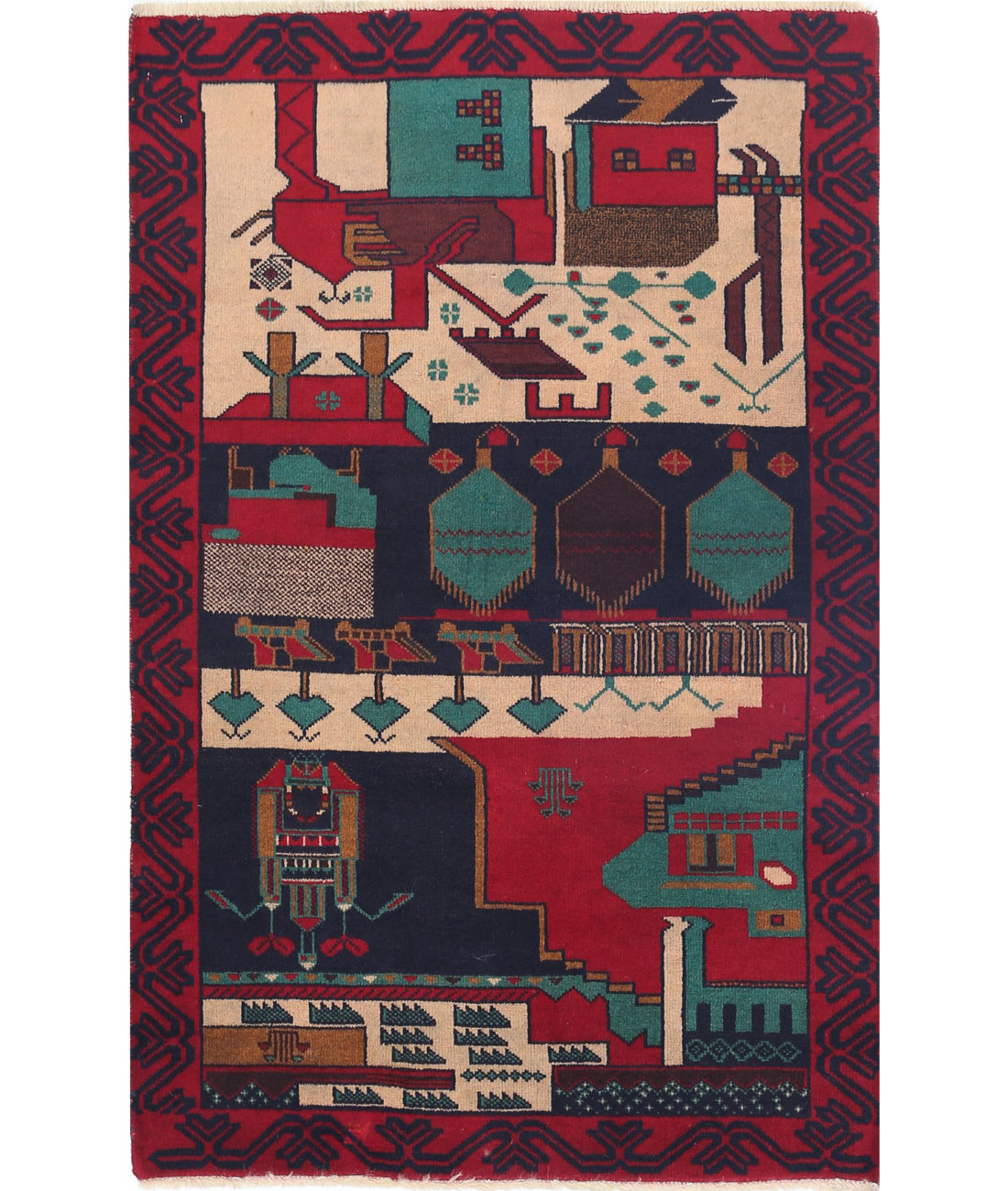 Baluch 2'8'' X 4'4'' Hand-Knotted Wool Rug 2'8'' x 4'4'' (80 X 130) / Red / N/A