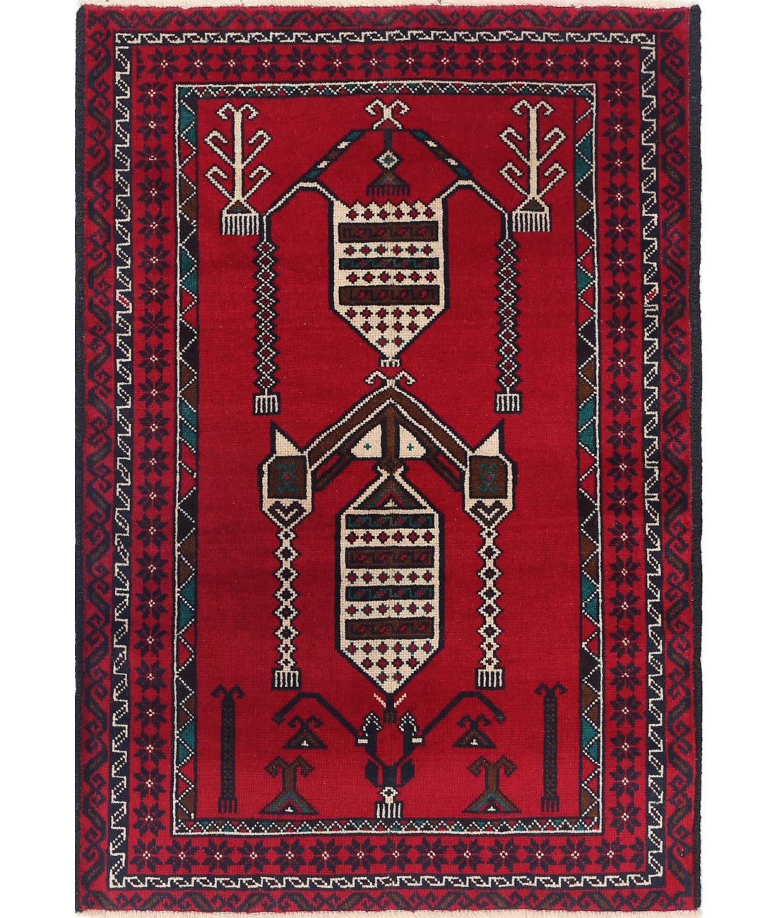 Baluch 2'8'' X 4'1'' Hand-Knotted Wool Rug 2'8'' x 4'1'' (80 X 123) / Red / N/A