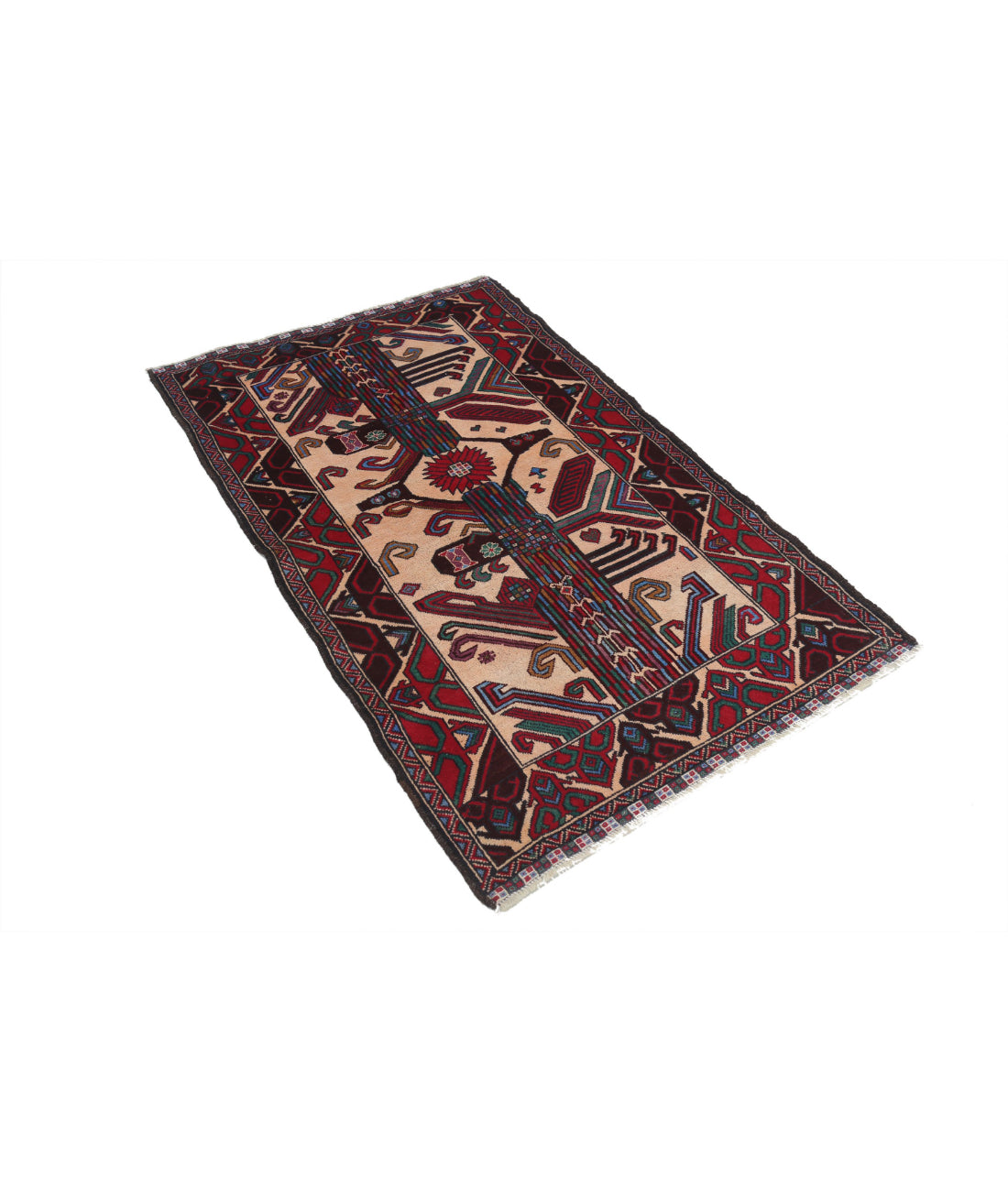Baluch 3'0'' X 5'0'' Hand-Knotted Wool Rug 3'0'' x 5'0'' (90 X 150) / Red / N/A