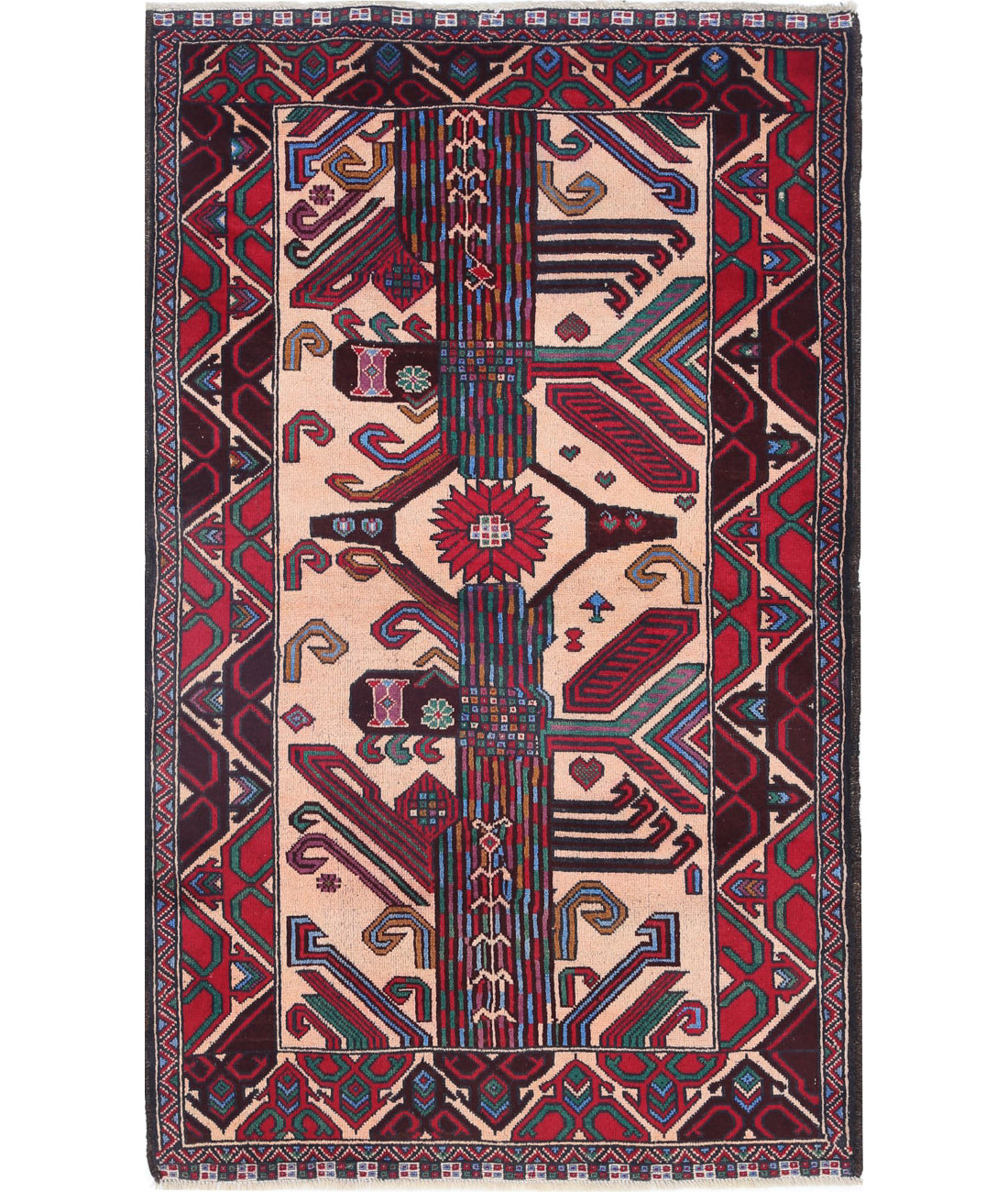 Baluch 3'0'' X 5'0'' Hand-Knotted Wool Rug 3'0'' x 5'0'' (90 X 150) / Red / N/A