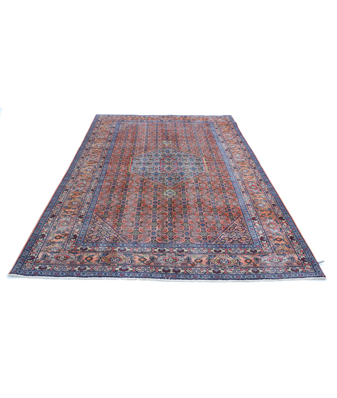 Bijar 6'1'' X 9'3'' Hand-Knotted Wool Rug 6'1'' x 9'3'' (183 X 278) / Peach / Blue