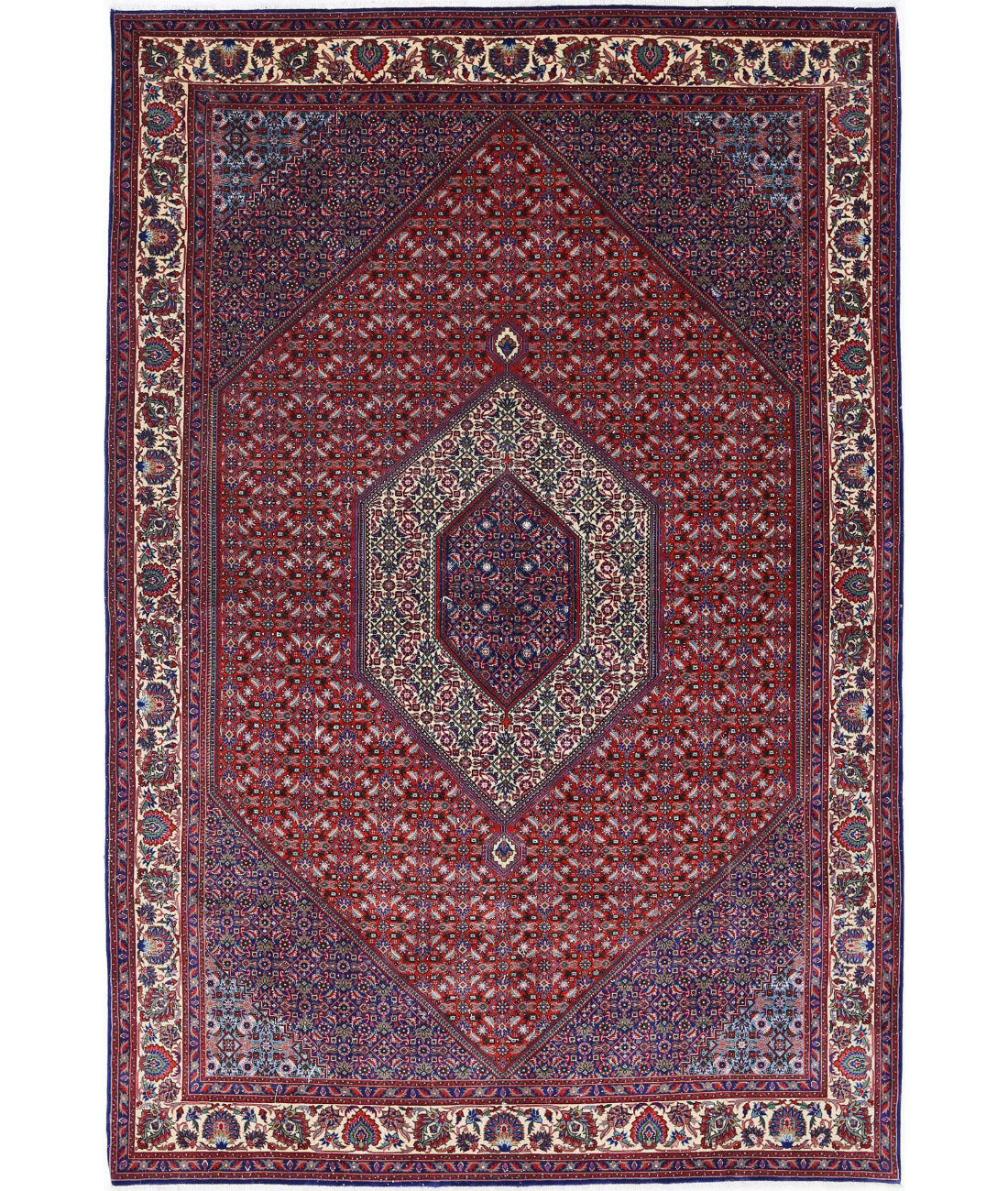 Bijar 6'7'' X 9'10'' Hand-Knotted Wool-Silk Rug 6'7'' x 9'10'' (198 X 295) / Red / Ivory