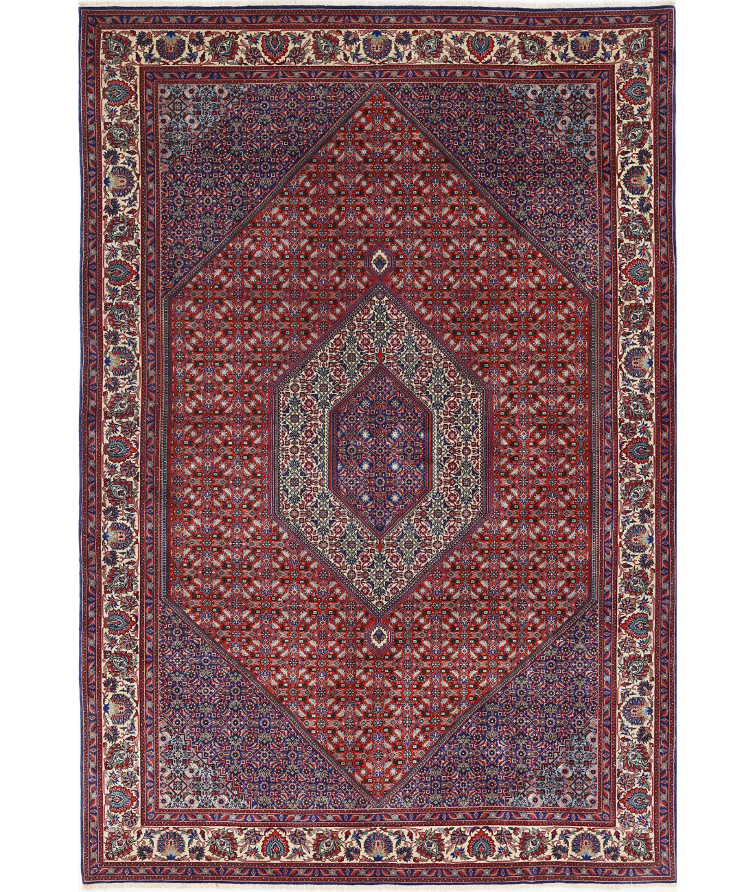 Bijar 6'7'' X 9'10'' Hand-Knotted Wool-Silk Rug 6'7'' x 9'10'' (198 X 295) / Red / Ivory