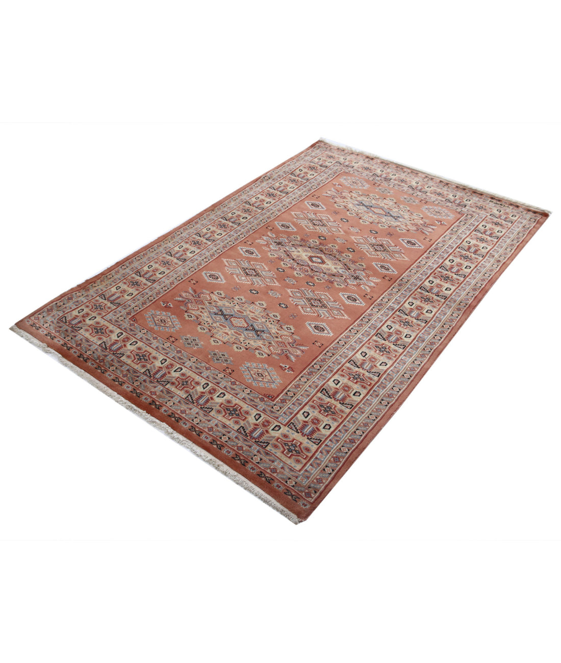 Bokhara 4'2'' X 6'1'' Hand-Knotted Wool Rug 4'2'' x 6'1'' (125 X 183) / Peach / Ivory