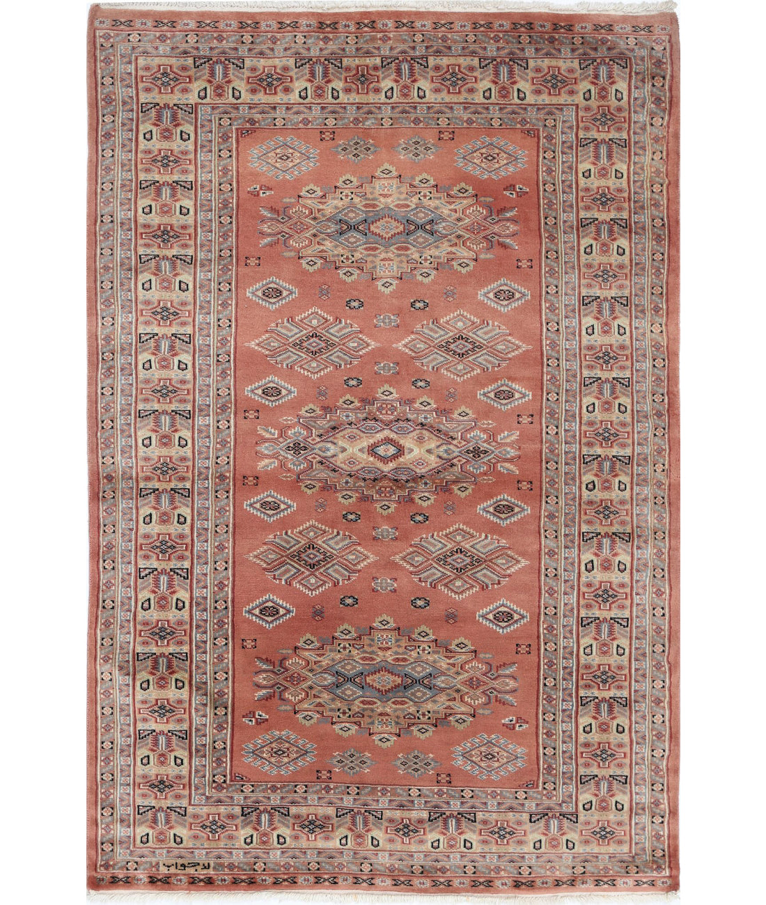 Bokhara 4'2'' X 6'1'' Hand-Knotted Wool Rug 4'2'' x 6'1'' (125 X 183) / Peach / Ivory