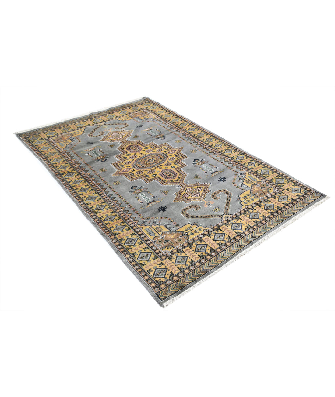 Bokhara 4'6'' X 6'7'' Hand-Knotted Wool-Silk Rug 4'6'' x 6'7'' (135 X 198) / Grey / Gold