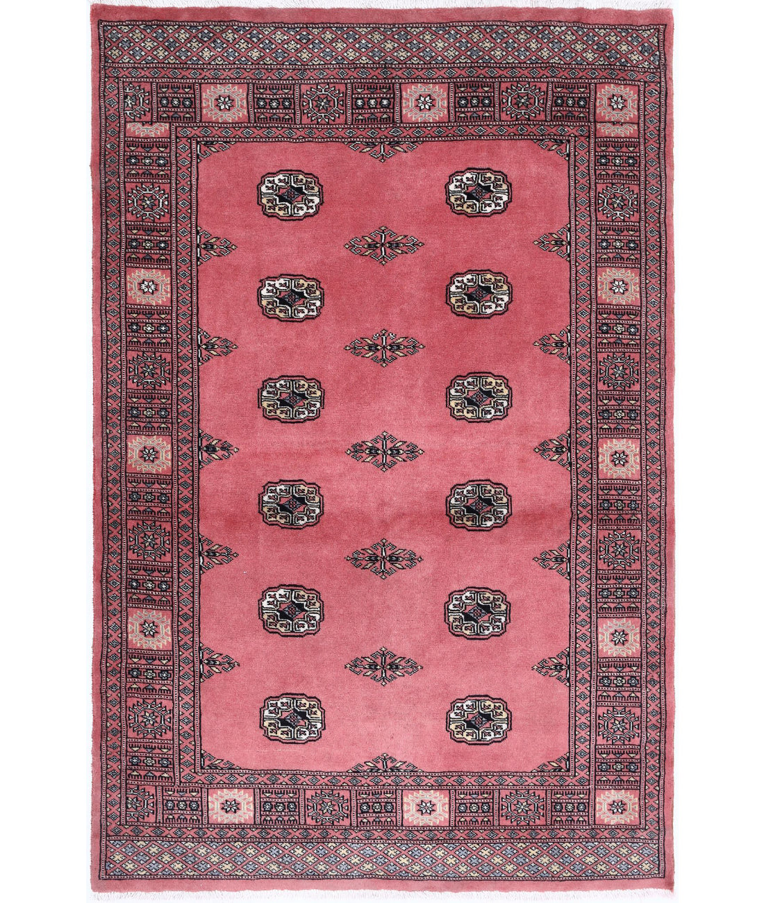 Bokhara 4'2'' X 6'1'' Hand-Knotted Wool Rug 4'2'' x 6'1'' (125 X 183) / Pink / Black