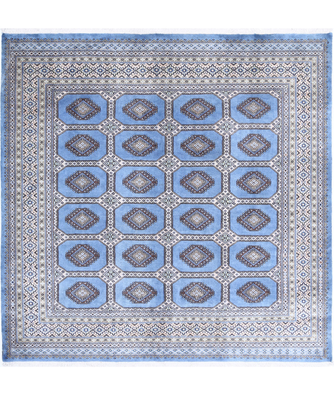 Bokhara 6'7'' X 6'5'' Hand-Knotted Wool Rug 6'7'' x 6'5'' (198 X 193) / Blue / Ivory