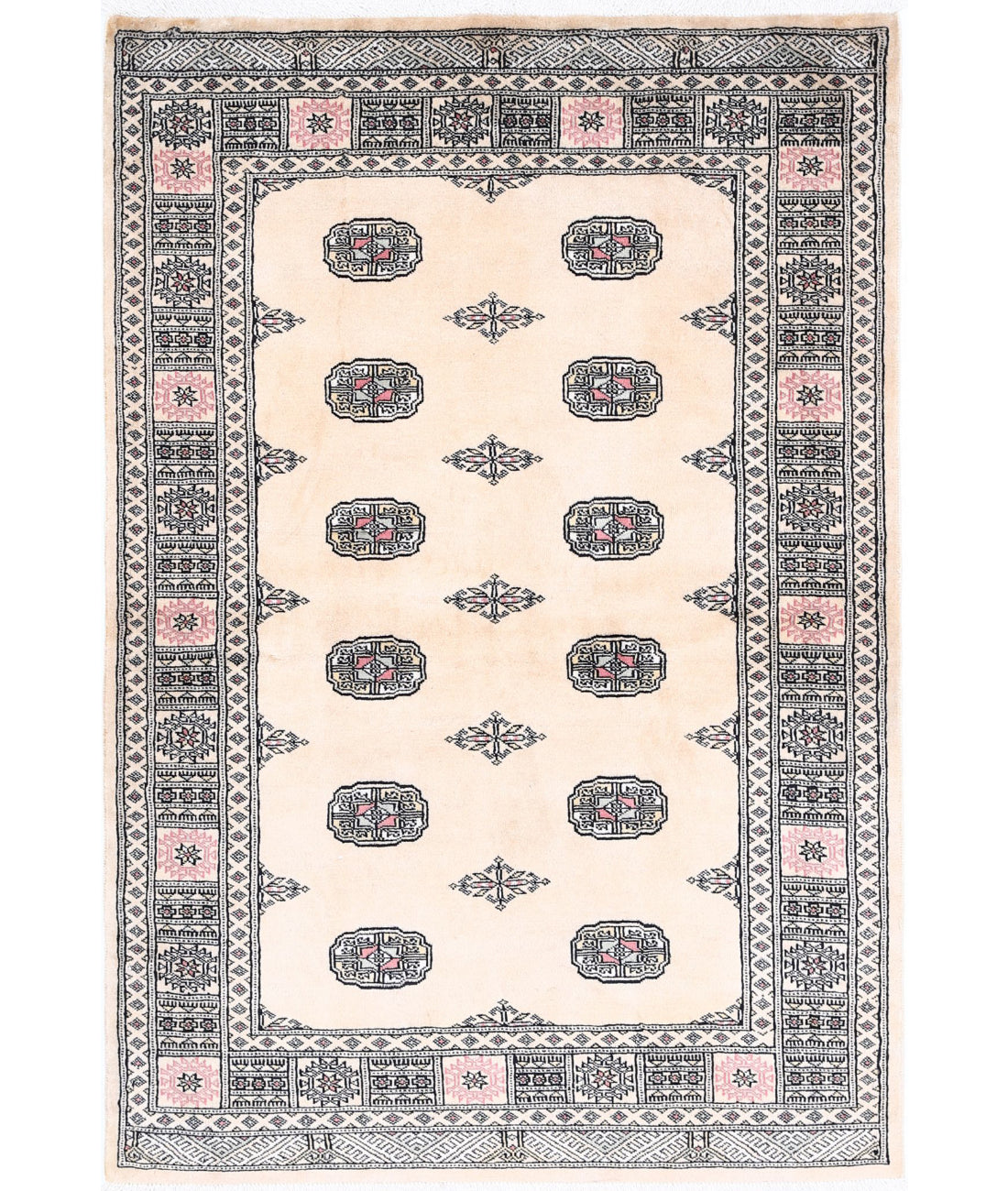 Bokhara 4'3'' X 6'2'' Hand-Knotted Wool Rug 4'3'' x 6'2'' (128 X 185) / Ivory / Black