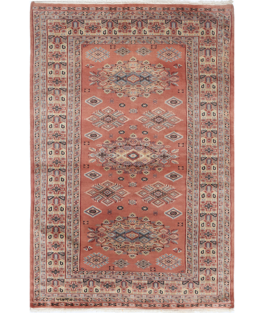 Bokhara 4'2'' X 6'1'' Hand-Knotted Wool Rug 4'2'' x 6'1'' (125 X 183) / Peach / Ivory