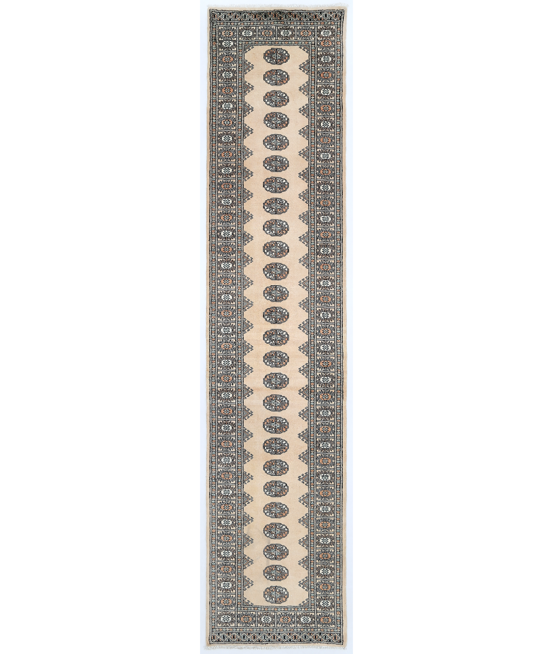 Hand Knotted Bokhara Wool Rug 2' 7" X 11' 11" 2' 7" X 11' 11" (79 X 363) / Ivory / Blue