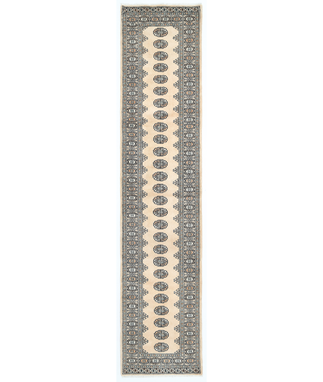 Hand Knotted Bokhara Wool Rug 2' 7" X 11' 10" 2' 7" X 11' 10" (79 X 361) / Ivory / Blue