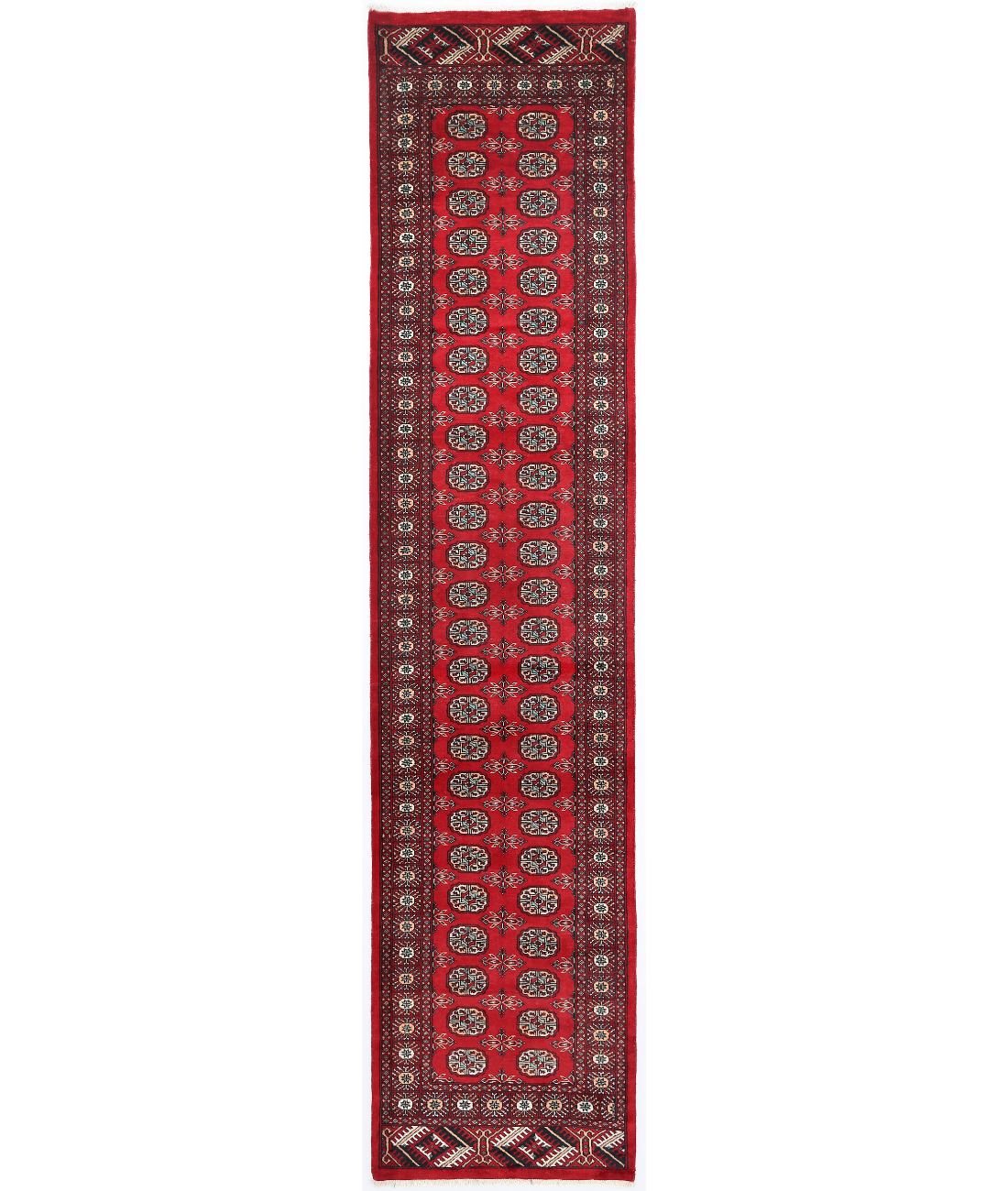 Hand Knotted Bokhara Wool Rug 3' 9" X 12' 3" 3' 9" X 12' 3" (114 X 373) / Red / Ivory
