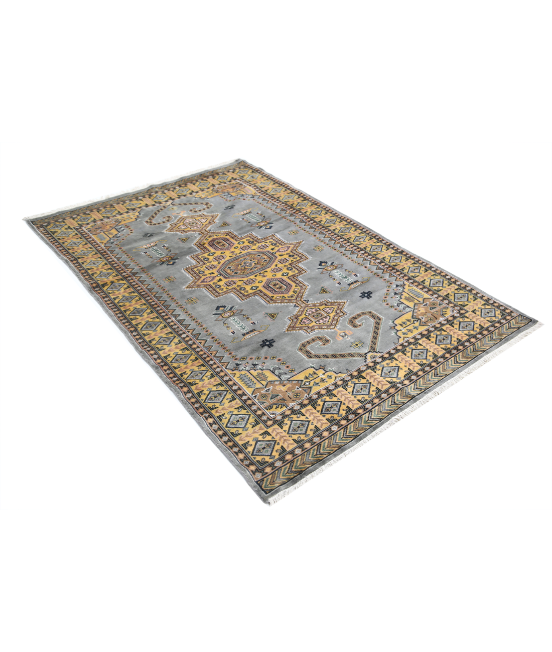 Bokhara 4'6'' X 6'7'' Hand-Knotted Wool-Silk Rug 4'6'' x 6'7'' (135 X 198) / Grey / Gold