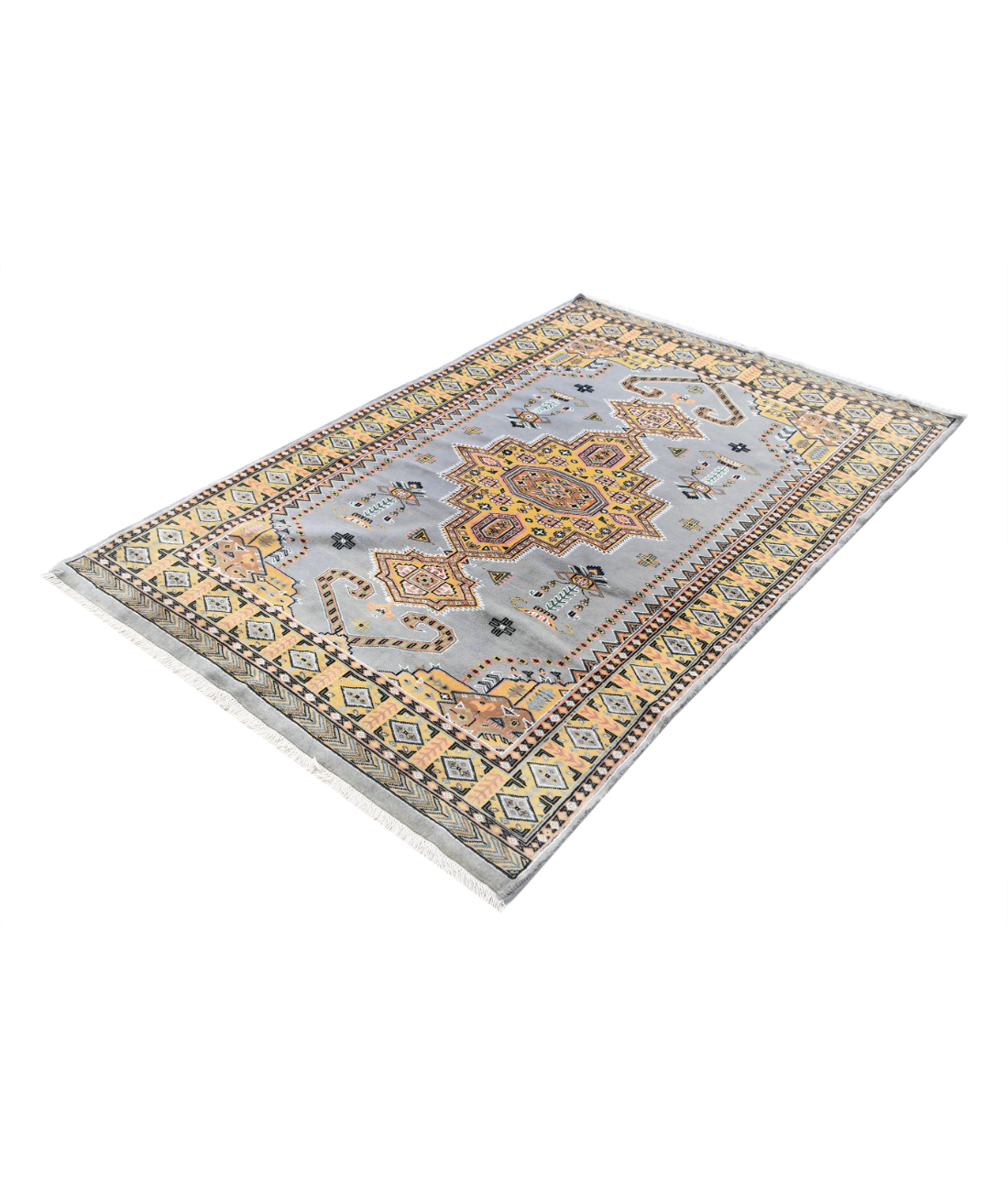 Bokhara 4'6'' X 6'7'' Hand-Knotted Wool-Silk Rug 4'6'' x 6'7'' (135 X 198) / Grey / Gold
