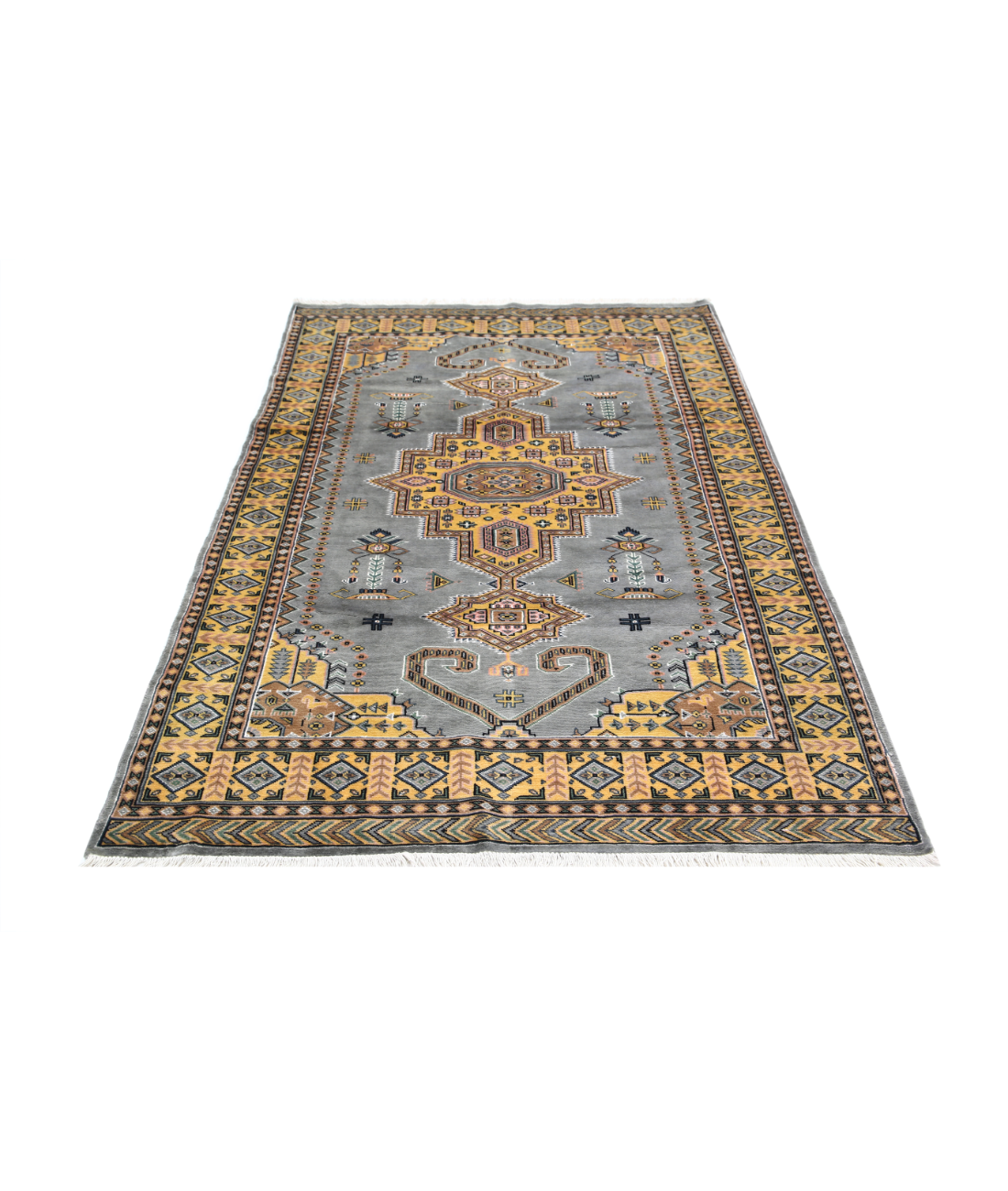 Bokhara 4'6'' X 6'7'' Hand-Knotted Wool-Silk Rug 4'6'' x 6'7'' (135 X 198) / Grey / Gold