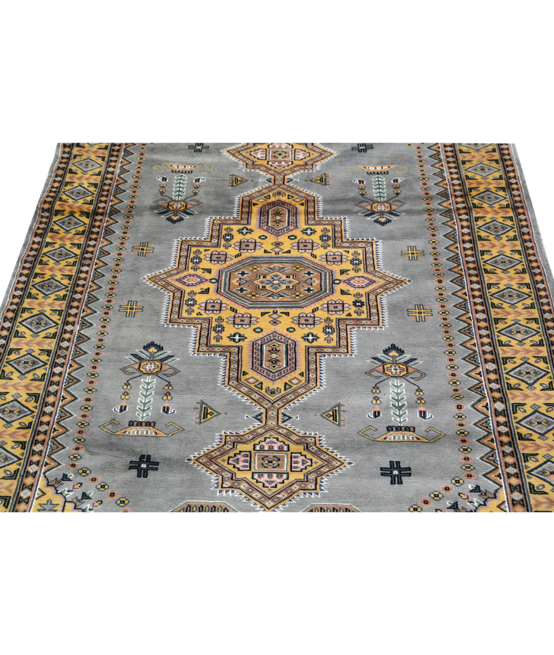 Bokhara 4'6'' X 6'7'' Hand-Knotted Wool-Silk Rug 4'6'' x 6'7'' (135 X 198) / Grey / Gold