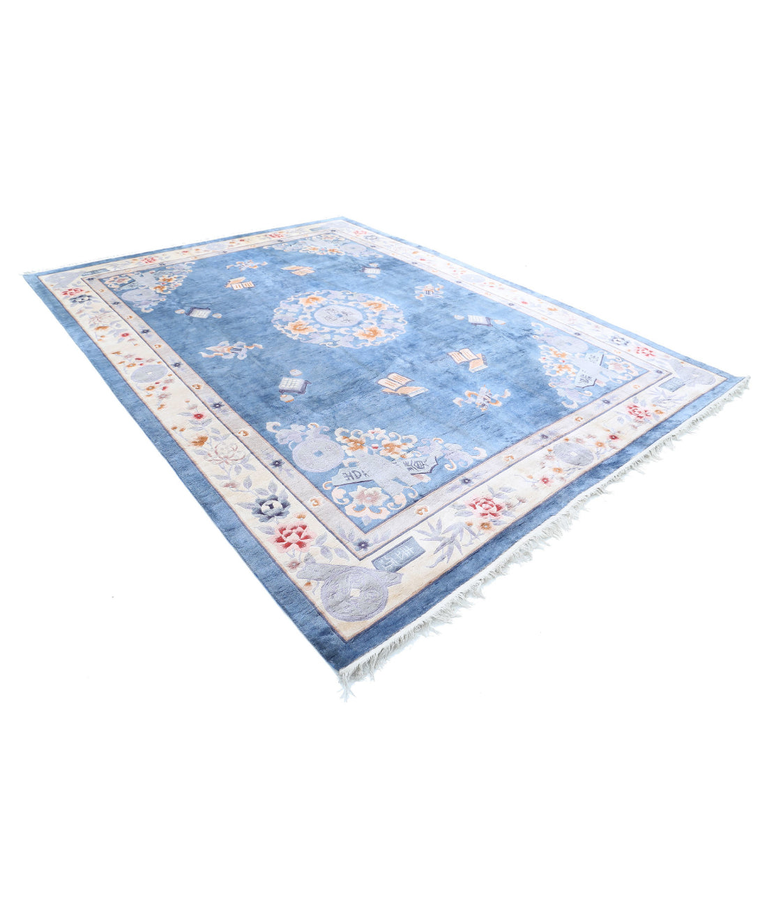 Art-Deco 8'10'' X 11'6'' Hand-Knotted Art Silk Rug 8'10'' x 11'6'' (360 X 545) / Blue / Blue