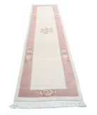 Chinese 2'6'' X 11'11'' Hand-Knotted Wool Rug 2'6'' x 11'11'' (75 X 358) / Ivory / Pink