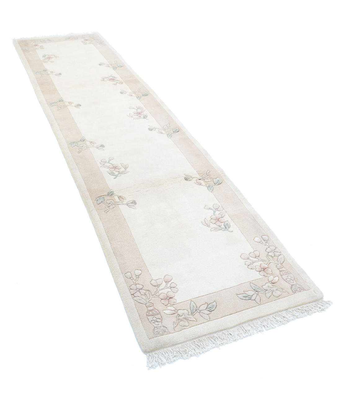 Chinese 2'6'' X 10'4'' Hand-Knotted Wool Rug 2'6'' x 10'4'' (75 X 310) / Ivory / Grey