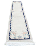 Chinese 2'6'' X 11'10'' Hand-Knotted Wool Rug 2'6'' x 11'10'' (265 X 363) / Ivory / Blue