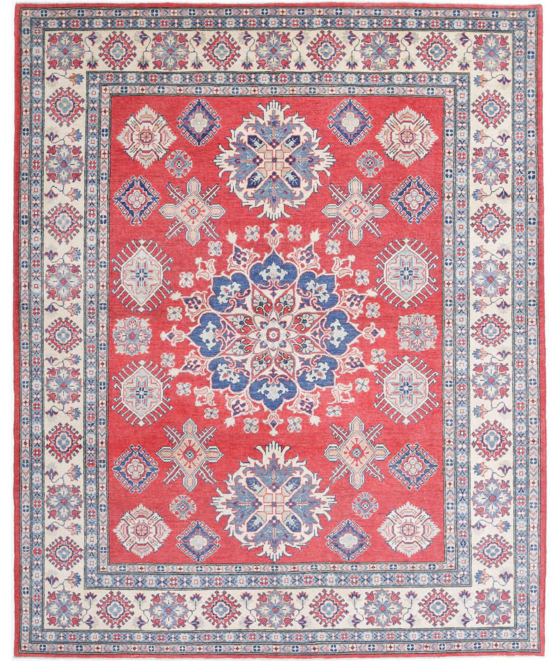 Kazak 8'0'' X 9'10'' Hand-Knotted Wool Rug 8'0'' x 9'10'' (240 X 295) / Red / Ivory