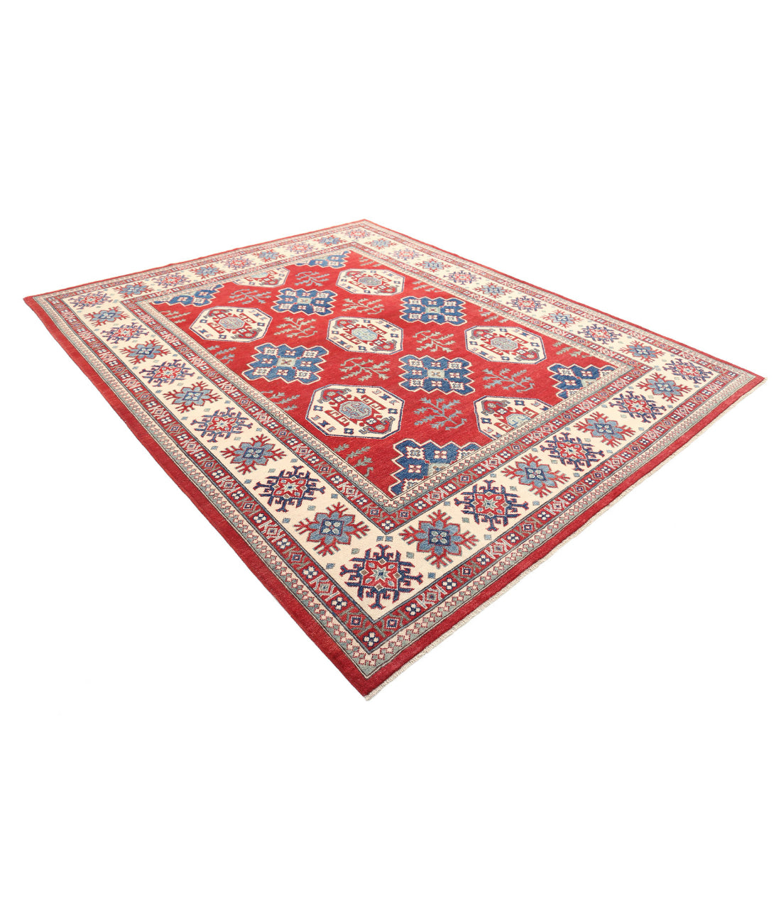 Kazak 8'0'' X 9'9'' Hand-Knotted Wool Rug 8'0'' x 9'9'' (240 X 293) / Red / Ivory