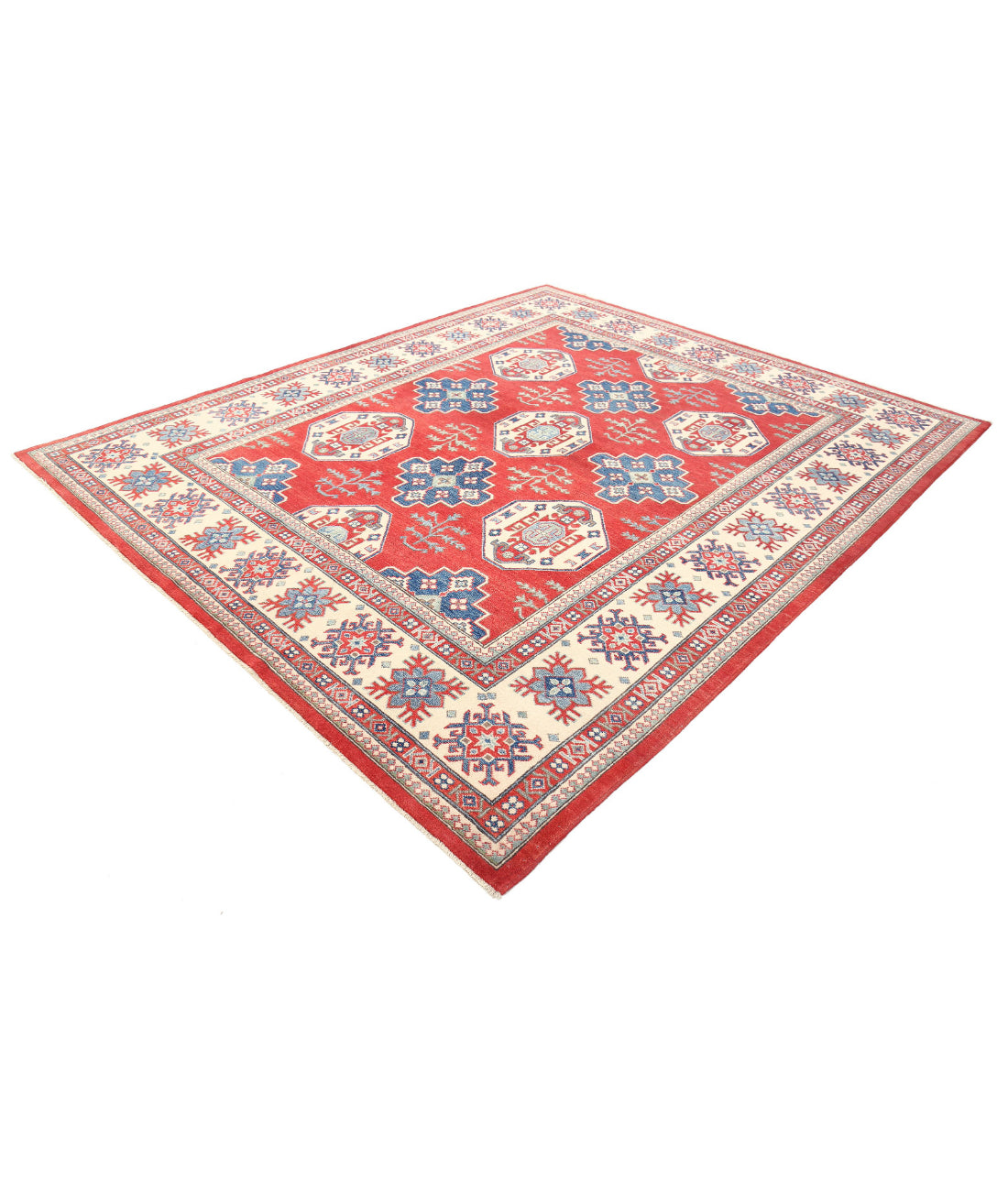 Kazak 8'0'' X 9'9'' Hand-Knotted Wool Rug 8'0'' x 9'9'' (240 X 293) / Red / Ivory