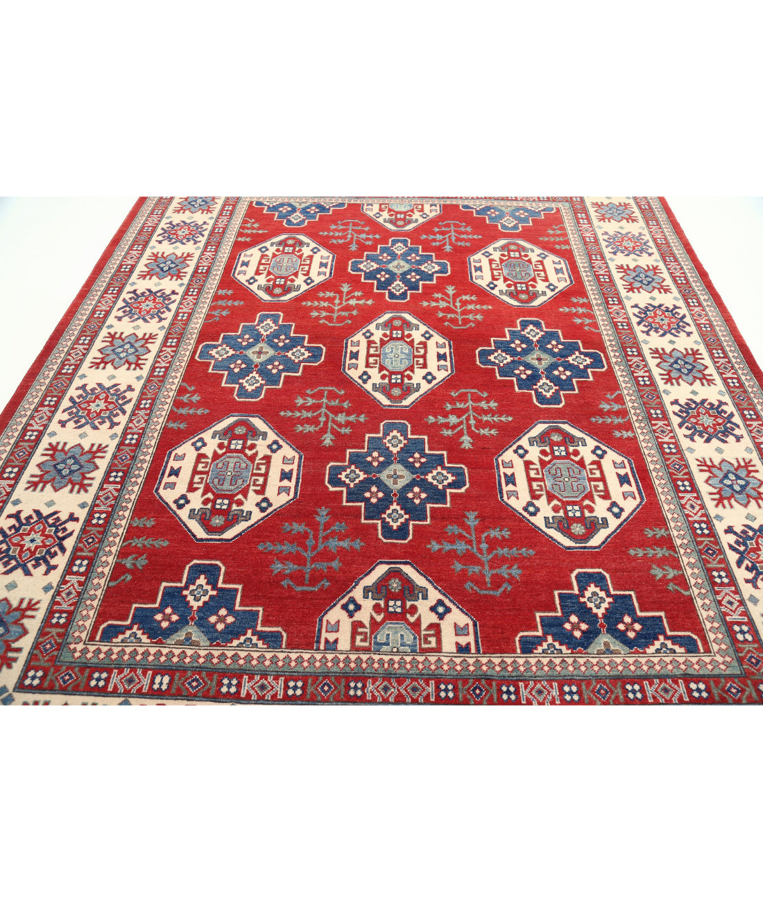 Kazak 8'0'' X 9'9'' Hand-Knotted Wool Rug 8'0'' x 9'9'' (240 X 293) / Red / Ivory