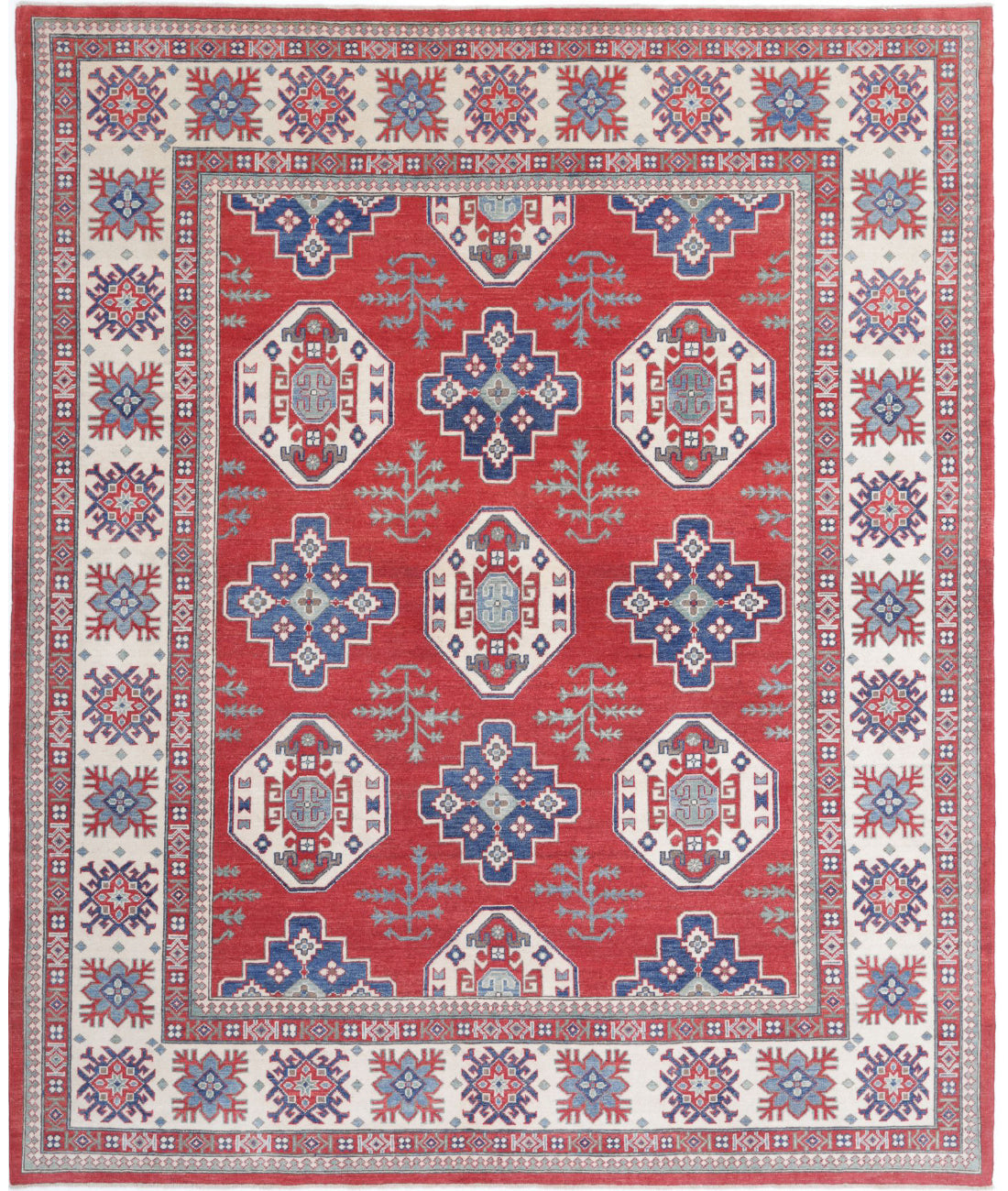 Kazak 8'0'' X 9'9'' Hand-Knotted Wool Rug 8'0'' x 9'9'' (240 X 293) / Red / Ivory